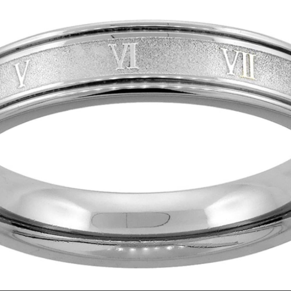 A romen numeral atlas ring . IN Stainless steel metal color.